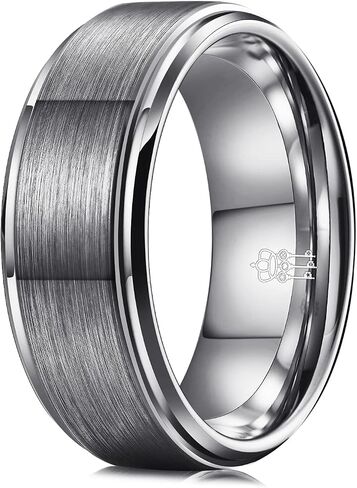 THREE KEYS JEWELRY Mens Wedding Bands 8mm Brushed Surface Edge Polished Tungsten Carbide Wedding Ring Comfort Fit in Saudi Arabia