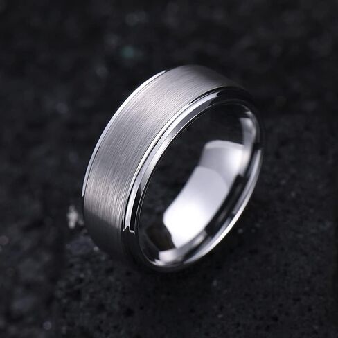 THREE KEYS JEWELRY Mens Wedding Bands 8mm Brushed Surface Edge Polished Tungsten Carbide Wedding Ring Comfort Fit in Saudi Arabia