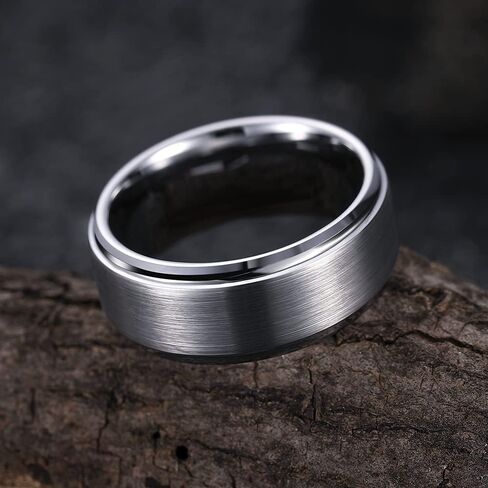 THREE KEYS JEWELRY Mens Wedding Bands 8mm Brushed Surface Edge Polished Tungsten Carbide Wedding Ring Comfort Fit in Saudi Arabia
