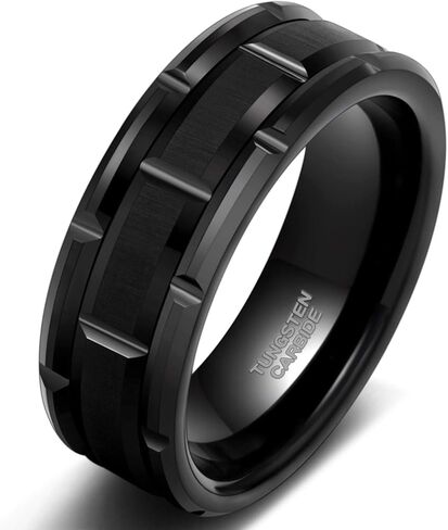 TRUMIUM 8mm Mens Tungsten Wedding Bands Brick Pattern Gold Silver Black Plated Matte Finished Tungsten Carbied Rings Comfort Fit Size 7-13 in Kuwait