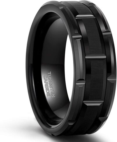 TRUMIUM 8mm Mens Tungsten Wedding Bands Brick Pattern Gold Silver Black Plated Matte Finished Tungsten Carbied Rings Comfort Fit Size 7-13 in Kuwait