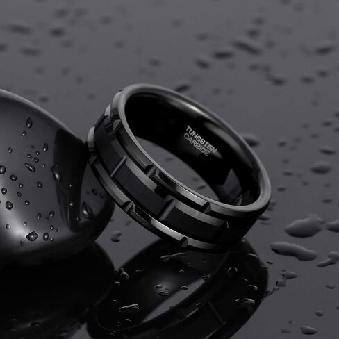 TRUMIUM 8mm Mens Tungsten Wedding Bands Brick Pattern Gold Silver Black Plated Matte Finished Tungsten Carbied Rings Comfort Fit Size 7-13 in Kuwait