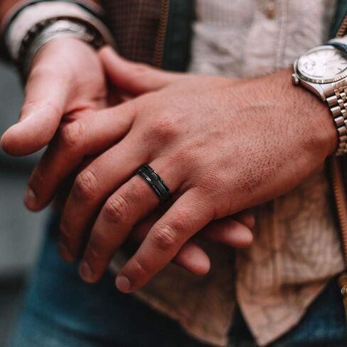 TRUMIUM 8mm Mens Tungsten Wedding Bands Brick Pattern Gold Silver Black Plated Matte Finished Tungsten Carbied Rings Comfort Fit Size 7-13 in Kuwait