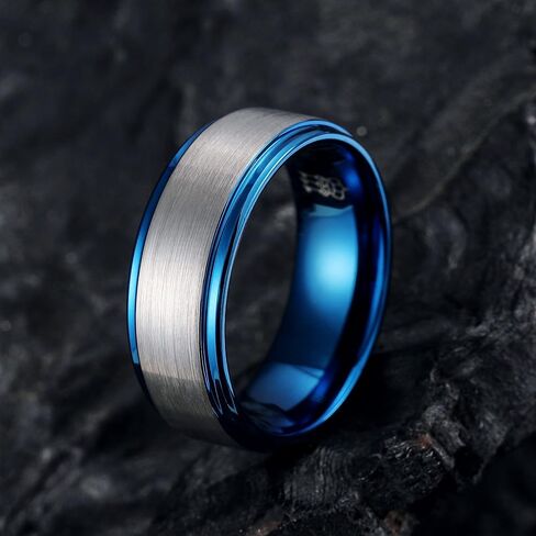 THREE KEYS JEWELRY Mens Wedding Bands 8mm Brushed Surface Edge Polished Tungsten Carbide Wedding Ring Comfort Fit in Saudi Arabia