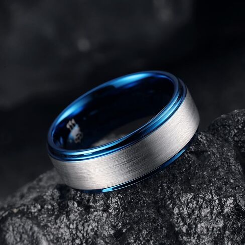 THREE KEYS JEWELRY Mens Wedding Bands 8mm Brushed Surface Edge Polished Tungsten Carbide Wedding Ring Comfort Fit in Saudi Arabia