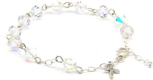 Austrian Crystal OR Glass Small Catholic Rosary Bracelet for First Holy Communion/Eucharist or Reconciliation/Confession. A meaningful and beautiful gift for special occasions. in Saudi Arabia