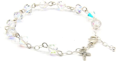 Austrian Crystal OR Glass Small Catholic Rosary Bracelet for First Holy Communion/Eucharist or Reconciliation/Confession. A meaningful and beautiful gift for special occasions. in Saudi Arabia