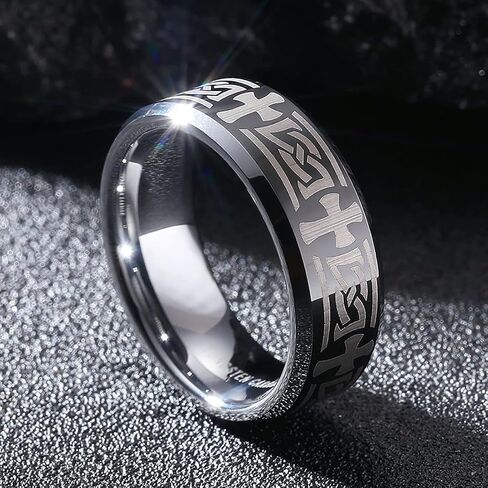King Will 8mm Black/Silver/Blue Mens Tungsten Carbide Ring Laser Celtic Knot/Wolf Head/Dragon Polish Edge Wedding Band Comfort Fit in Saudi Arabia