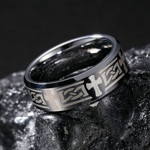 King Will 8mm Black/Silver/Blue Mens Tungsten Carbide Ring Laser Celtic Knot/Wolf Head/Dragon Polish Edge Wedding Band Comfort Fit in Saudi Arabia