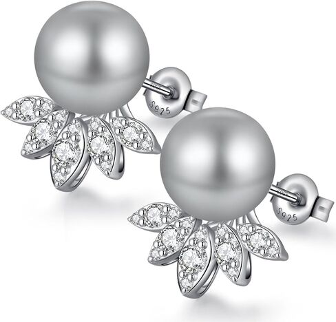 jiamiaoi pearl diamond arics 925 sterling silver pearl arocring big water mater pearl pearl bear bear with Zirconia pearl studs white/gray pearl stud ، be with hife box in Kuwait