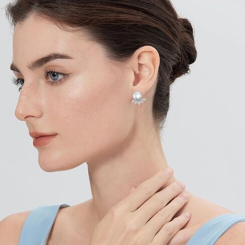 jiamiaoi pearl diamond arics 925 sterling silver pearl arocring big water mater pearl pearl bear bear with Zirconia pearl studs white/gray pearl stud ، be with hife box in Kuwait