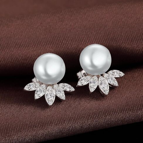 jiamiaoi pearl diamond arics 925 sterling silver pearl arocring big water mater pearl pearl bear bear with Zirconia pearl studs white/gray pearl stud ، be with hife box in Kuwait