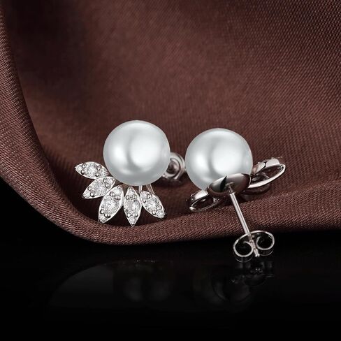 jiamiaoi pearl diamond arics 925 sterling silver pearl arocring big water mater pearl pearl bear bear with Zirconia pearl studs white/gray pearl stud ، be with hife box in Kuwait