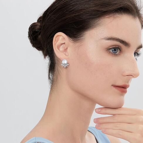jiamiaoi pearl diamond arics 925 sterling silver pearl arocring big water mater pearl pearl bear bear with Zirconia pearl studs white/gray pearl stud ، be with hife box in Kuwait
