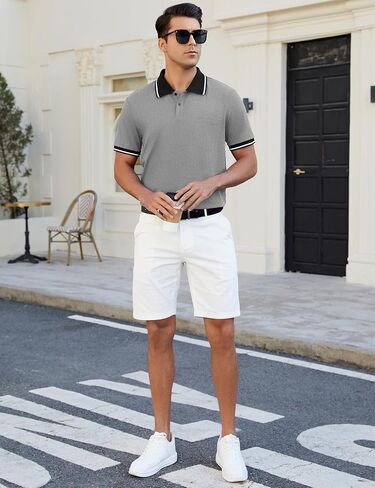 Men's Casual Short Sleeve Polo Shirts Classic Button Summer Collared Golf Top T-Shirt with Pocket in Saudi Arabia