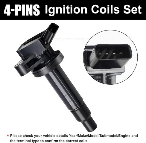 4pcs ملفات الإشعال ومقاطع الإشعال متوافقة مع Hyundai Sonata Santa Fe Sport Kia Optima Sorento Sportage 2015 2016 2017 2018 Coil Pack 2.4 L4 استبدال# GN10730 IC871 UF764 in Kuwait
