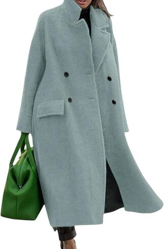 utcoco Women's Long Wool Coats Double Breasted Pea Coat Notched Lapel Trench Coat Overcoat in Saudi Arabia