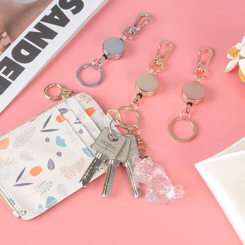 2 حزمة من حامل شارة الهوية المعدنية القابلة للسحب مع سلك وسلسلة مفاتيح بحلقة تسلق (ذهبي) in Kuwait