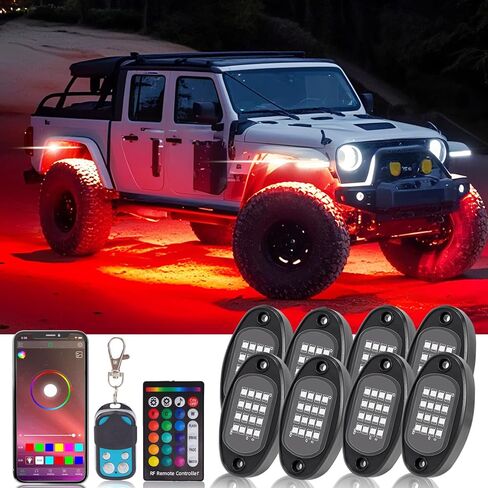 LED Rock Lights for Trucks: Undergrow Car RGB Light with App/Remote Control, 8 Pods Dynamic Multicolor Lighting Modes with Music Change, Cars Wheel Accessories for Jeep Utv RZR ATV SUV in Kuwait