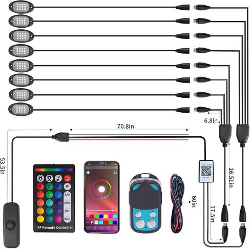 LED Rock Lights for Trucks: Undergrow Car RGB Light with App/Remote Control, 8 Pods Dynamic Multicolor Lighting Modes with Music Change, Cars Wheel Accessories for Jeep Utv RZR ATV SUV in Kuwait