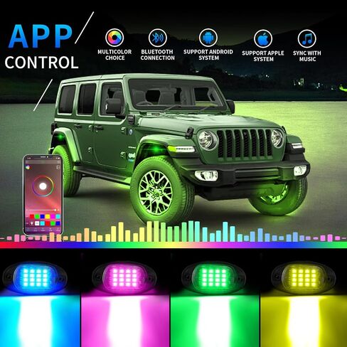 LED Rock Lights for Trucks: Undergrow Car RGB Light with App/Remote Control, 8 Pods Dynamic Multicolor Lighting Modes with Music Change, Cars Wheel Accessories for Jeep Utv RZR ATV SUV in Kuwait