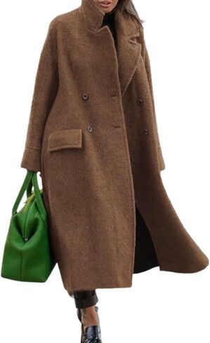 utcoco Women's Long Wool Coats Double Breasted Pea Coat Notched Lapel Trench Coat Overcoat in Saudi Arabia