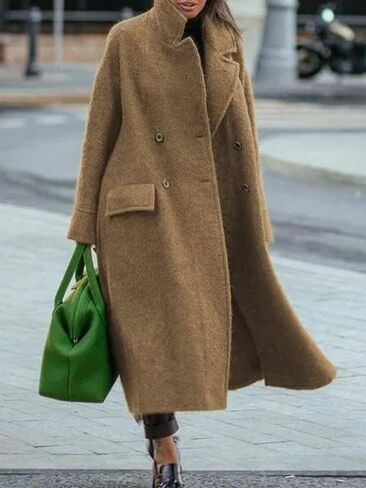 utcoco Women's Long Wool Coats Double Breasted Pea Coat Notched Lapel Trench Coat Overcoat in Saudi Arabia