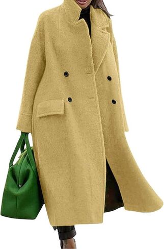 utcoco Women's Long Wool Coats Double Breasted Pea Coat Notched Lapel Trench Coat Overcoat in Saudi Arabia