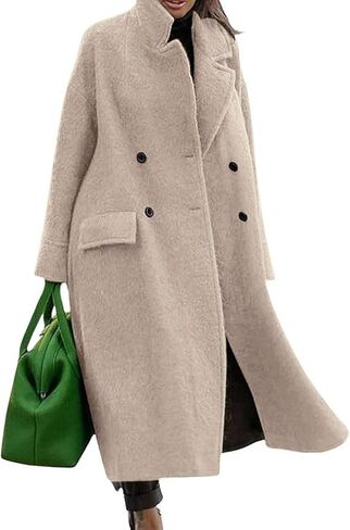 utcoco Women's Long Wool Coats Double Breasted Pea Coat Notched Lapel Trench Coat Overcoat in Saudi Arabia
