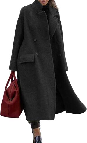 utcoco Women's Long Wool Coats Double Breasted Pea Coat Notched Lapel Trench Coat Overcoat in Saudi Arabia