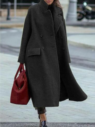 utcoco Women's Long Wool Coats Double Breasted Pea Coat Notched Lapel Trench Coat Overcoat in Saudi Arabia