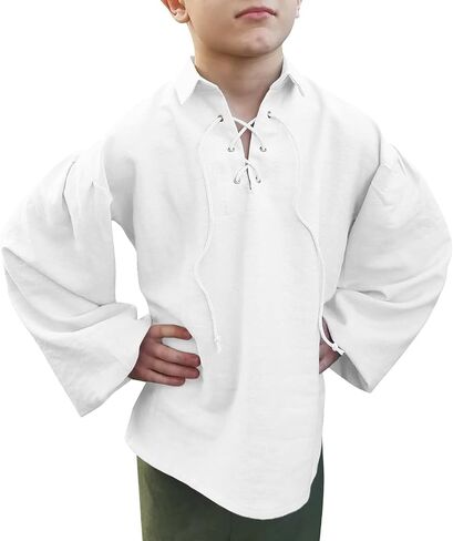 Boys Medieval Pirate Shirt Kids Viking Renaissance Ruffle Shirt Halloween Scottish Jacobite Ghillie Costume Tops in Kuwait