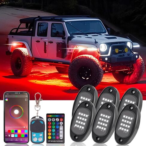 LED Rock Lights for Trucks: Undergrow Car RGB Light with App/Remote Control, 8 Pods Dynamic Multicolor Lighting Modes with Music Change, Cars Wheel Accessories for Jeep Utv RZR ATV SUV in Kuwait
