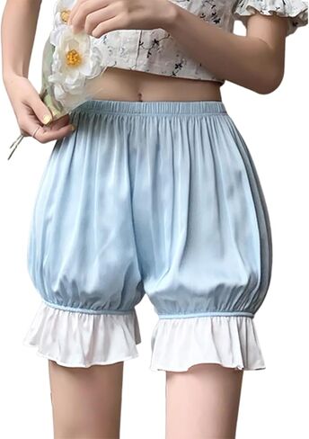 Women Short Pantaloons Kawaii Ruffle Pumpkin Pants Contrast Trim Lolita Bloomers Victorian Steampunk Shorts in Saudi Arabia