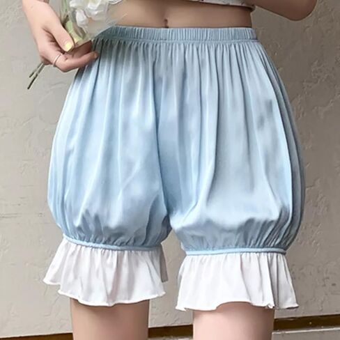 Women Short Pantaloons Kawaii Ruffle Pumpkin Pants Contrast Trim Lolita Bloomers Victorian Steampunk Shorts in Saudi Arabia