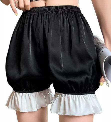 Women Short Pantaloons Kawaii Ruffle Pumpkin Pants Contrast Trim Lolita Bloomers Victorian Steampunk Shorts in Saudi Arabia