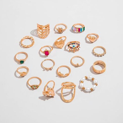 Gold Silver Rings for Women Pearl Colorful Rhinestone Waterproof Chunky Silver Ring Non Tarnish Gold Ring Set Stackable Statement Rings Adjustable Open Fashion Jewelry in Saudi Arabia