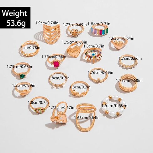 Gold Silver Rings for Women Pearl Colorful Rhinestone Waterproof Chunky Silver Ring Non Tarnish Gold Ring Set Stackable Statement Rings Adjustable Open Fashion Jewelry in Saudi Arabia