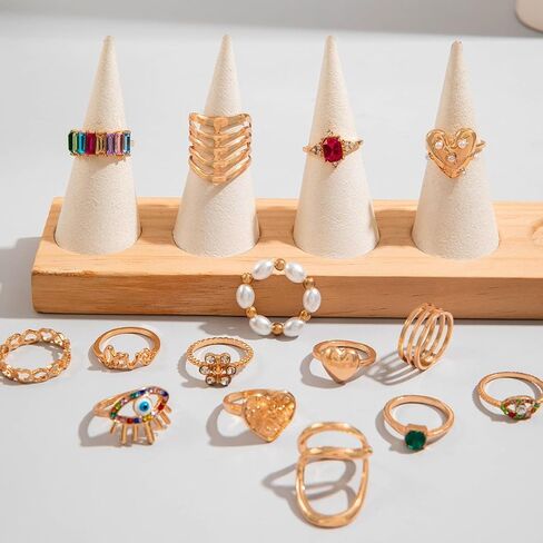 Gold Silver Rings for Women Pearl Colorful Rhinestone Waterproof Chunky Silver Ring Non Tarnish Gold Ring Set Stackable Statement Rings Adjustable Open Fashion Jewelry in Saudi Arabia