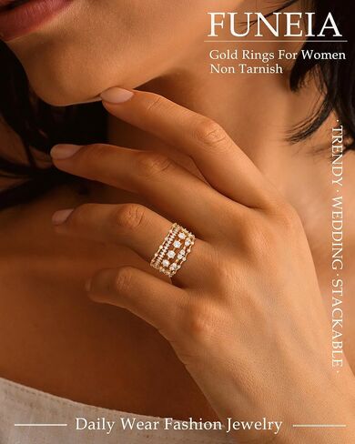 FUNEIA Stackable Silver Gold Rings for Women Non Tarnish 14K Gold Plated Thumb Cubic Zirconia Rings for Women Dainty Pinky Promise Wedding Ring Set Women's Engagement Eternity Band Rings Gold Jewelry in Kuwait