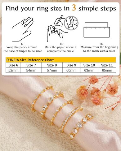 FUNEIA Stackable Silver Gold Rings for Women Non Tarnish 14K Gold Plated Thumb Cubic Zirconia Rings for Women Dainty Pinky Promise Wedding Ring Set Women's Engagement Eternity Band Rings Gold Jewelry in Kuwait