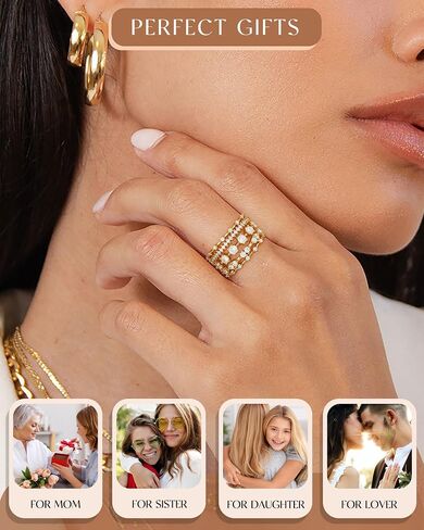 FUNEIA Stackable Silver Gold Rings for Women Non Tarnish 14K Gold Plated Thumb Cubic Zirconia Rings for Women Dainty Pinky Promise Wedding Ring Set Women's Engagement Eternity Band Rings Gold Jewelry in Kuwait