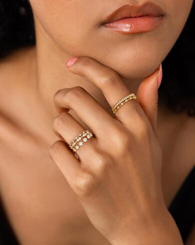 FUNEIA Stackable Silver Gold Rings for Women Non Tarnish 14K Gold Plated Thumb Cubic Zirconia Rings for Women Dainty Pinky Promise Wedding Ring Set Women's Engagement Eternity Band Rings Gold Jewelry in Kuwait
