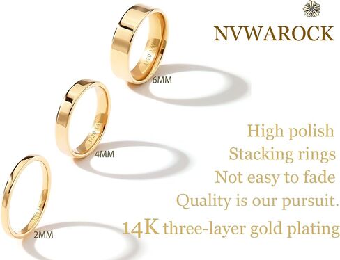 3pcs 14K Gold Plated Rings for Women Dainty Gold Stacking Band Thin Gold Thumb Pinky Finger Ring Non Tarnish Comfort Fit Size 5 to 10 | 2mm 4mm 6mm | Gold and Silver in Kuwait
