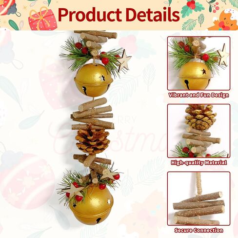 23.6 Inches Christmas Pinecone and Bell Hanging Garland Decoration, Rustic Wood Stick and Pine Leaf Garland with Bells, Holiday Ornament for Door Wall Fireplace, Indoor Outdoor Xmas Decor (Gold) in Saudi Arabia