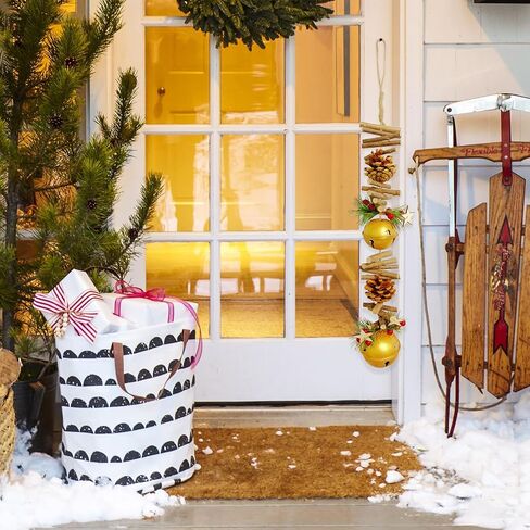23.6 Inches Christmas Pinecone and Bell Hanging Garland Decoration, Rustic Wood Stick and Pine Leaf Garland with Bells, Holiday Ornament for Door Wall Fireplace, Indoor Outdoor Xmas Decor (Gold) in Saudi Arabia