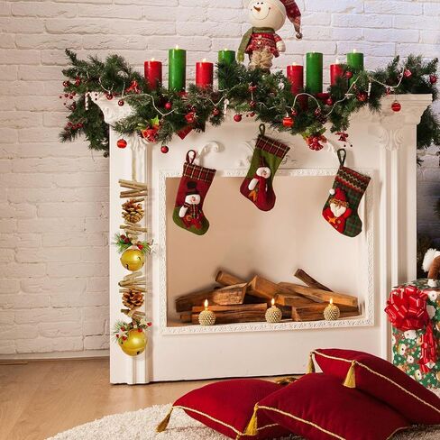23.6 Inches Christmas Pinecone and Bell Hanging Garland Decoration, Rustic Wood Stick and Pine Leaf Garland with Bells, Holiday Ornament for Door Wall Fireplace, Indoor Outdoor Xmas Decor (Gold) in Saudi Arabia