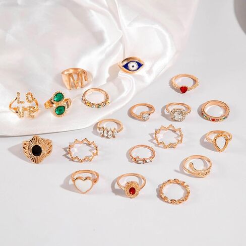 Gold Silver Rings for Women Pearl Colorful Rhinestone Waterproof Chunky Silver Ring Non Tarnish Gold Ring Set Stackable Statement Rings Adjustable Open Fashion Jewelry in Saudi Arabia