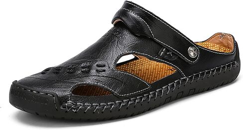 Mens Leather Sandals Hollow Closed Toe Summer Outdoor Casual Beach Shoes in Saudi Arabia