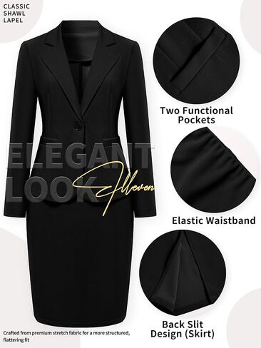 ELLEVEN Women's 2 Piece Suit Skirt Set Business Casual, Long Sleeve Knit Blazer & Pencil Skirt in Saudi Arabia